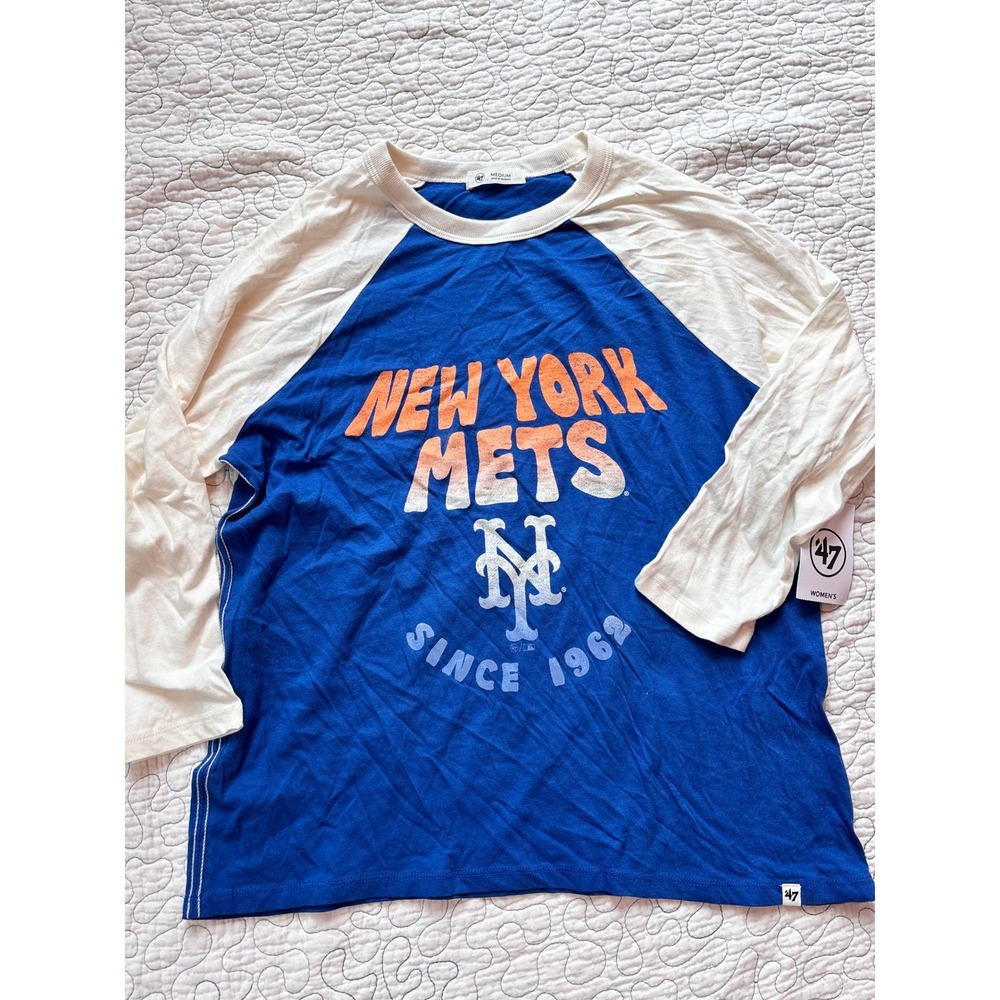 47 Brand New York Mets Womens Raglan Baseball Shirt Size Medium